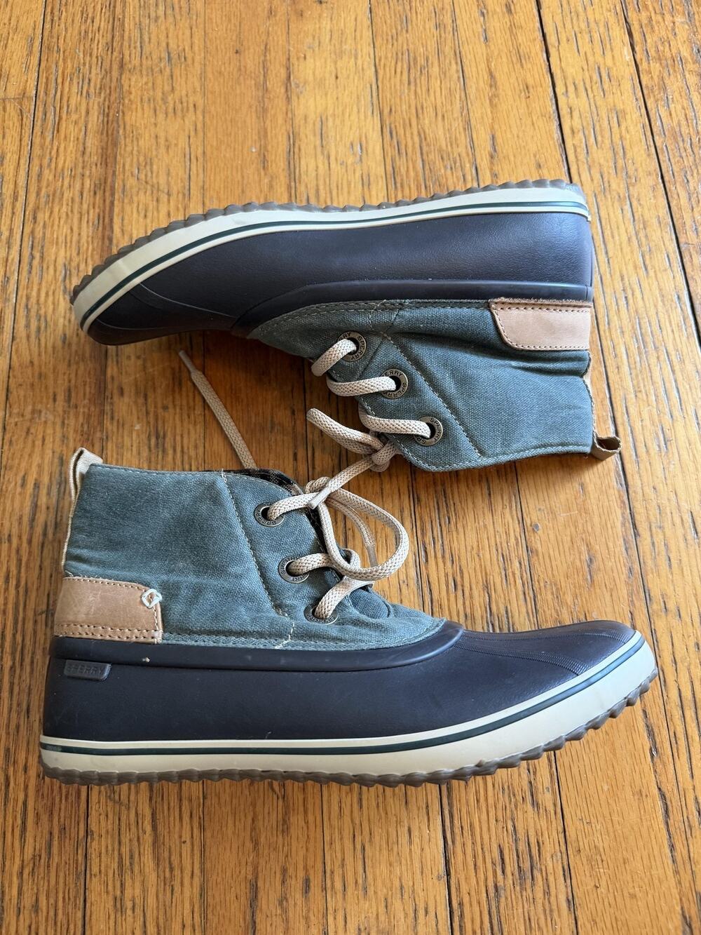 Sperry Boots Womens Size 8.5 Green Duck Ankle Rain Plaid Wool Lined Booties